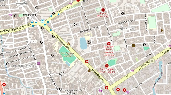 Map of the streets around Rafiq Moto Corner in Dhanmondi