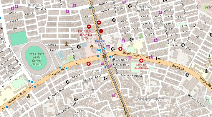Map of the streets around Demo Bike House in Mirpur